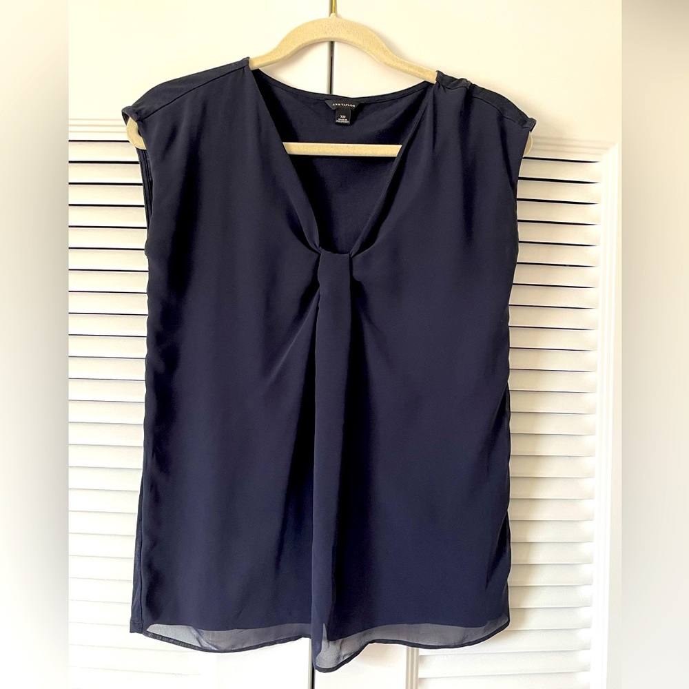 Ann Taylor V-Neck Navy Blouse